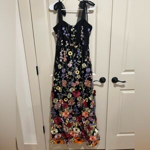 NWT Lulu's Black Maxi Dress with Multicolor Floral Embroidery